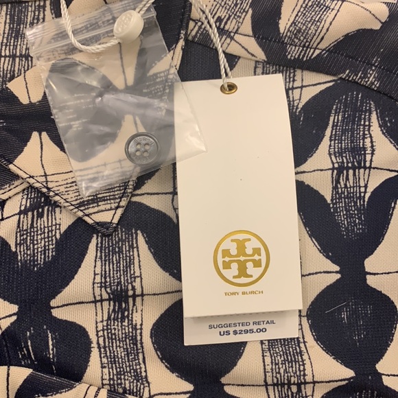 Tory Burch Kimber blouse XS navy and off white print. 2 pocket chest. NWTS - Picture 5 of 9